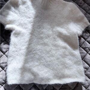 Guess Soft White Fuzzy Short-Sleeve Sweater Top